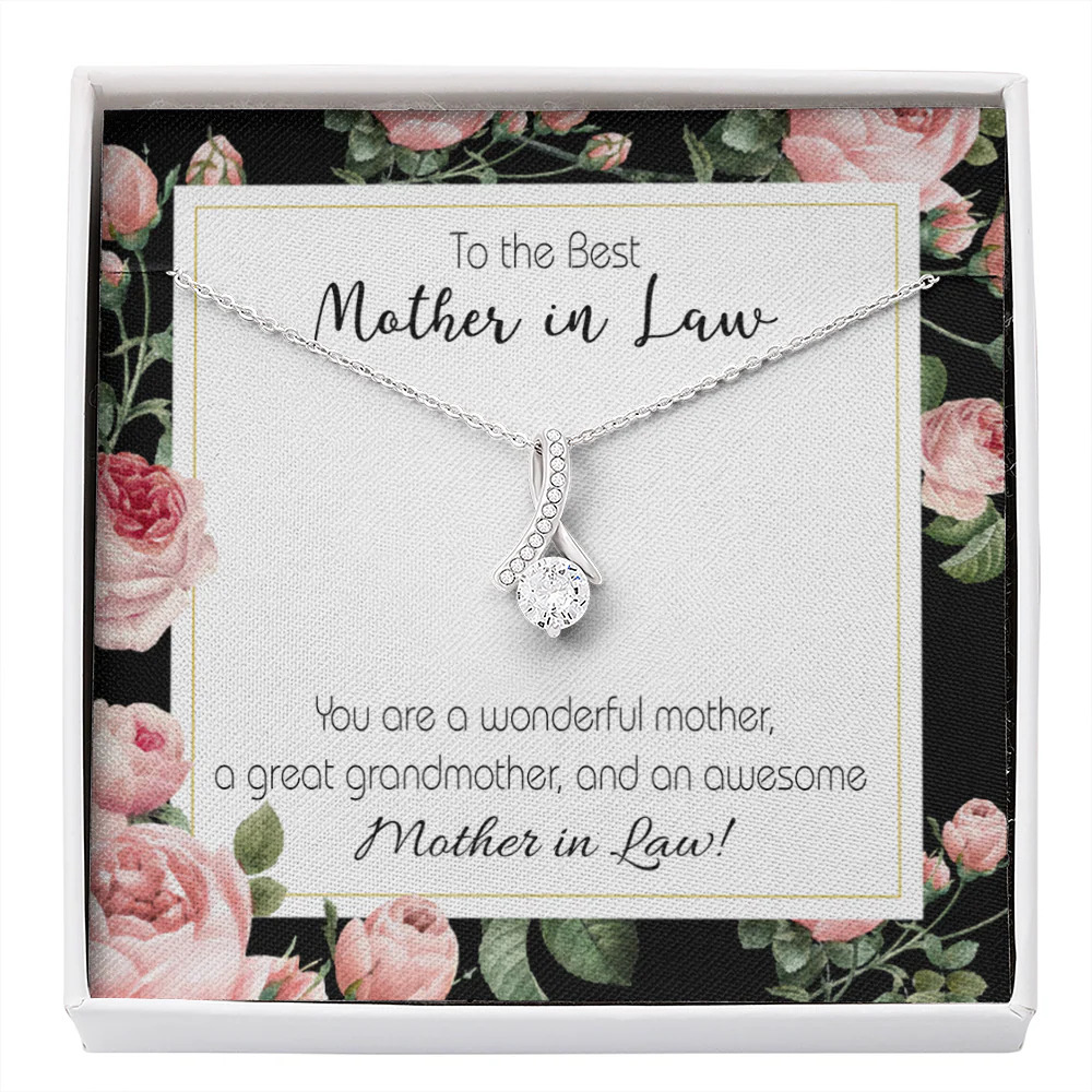Awesome Mother-In-Law Eternity Ribbon Stone Pendant Necklace Standard Box